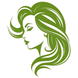 Green silhouette of a woman's profile with flowing hair representing natural beauty, aligning with the theme of Ayurveda at Sai Ayush Ayurveda Hospital in KPHB, Hyderabad.