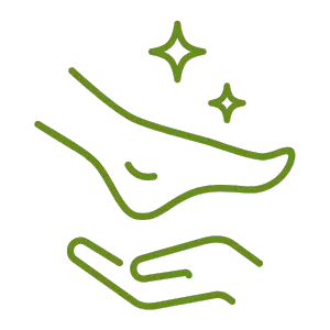 Illustration of a hand gently holding a foot with sparkling stars above, symbolizing holistic foot care at Sai Ayush Ayurveda Hospital in KPHB, Hyderabad.