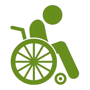 Green wheelchair icon symbolizing accessibility at Sai Ayush Ayurveda, the best Ayurveda hospital in KPHB, Hyderabad.