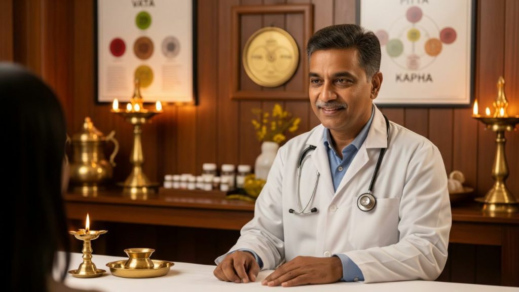 Ayurvedic doctor explaining panchakarma treatment process in hyderabad Ayurvedic doctor explaining Panchakarma treatment process in Hyderabad